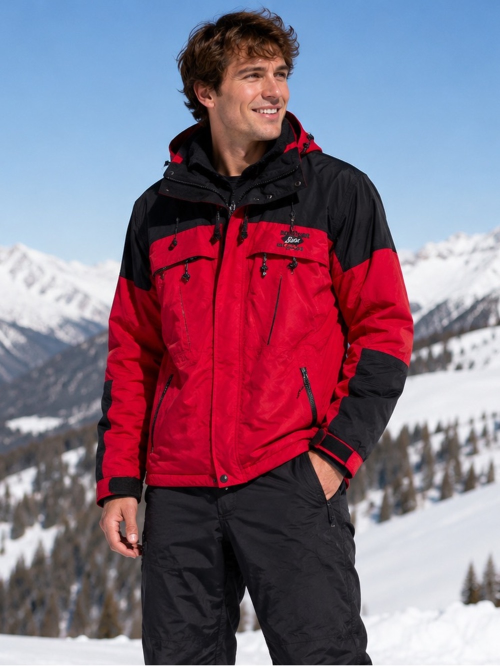 Men's/Women’s Red and Black Waterproof Ski Jacket with Hood